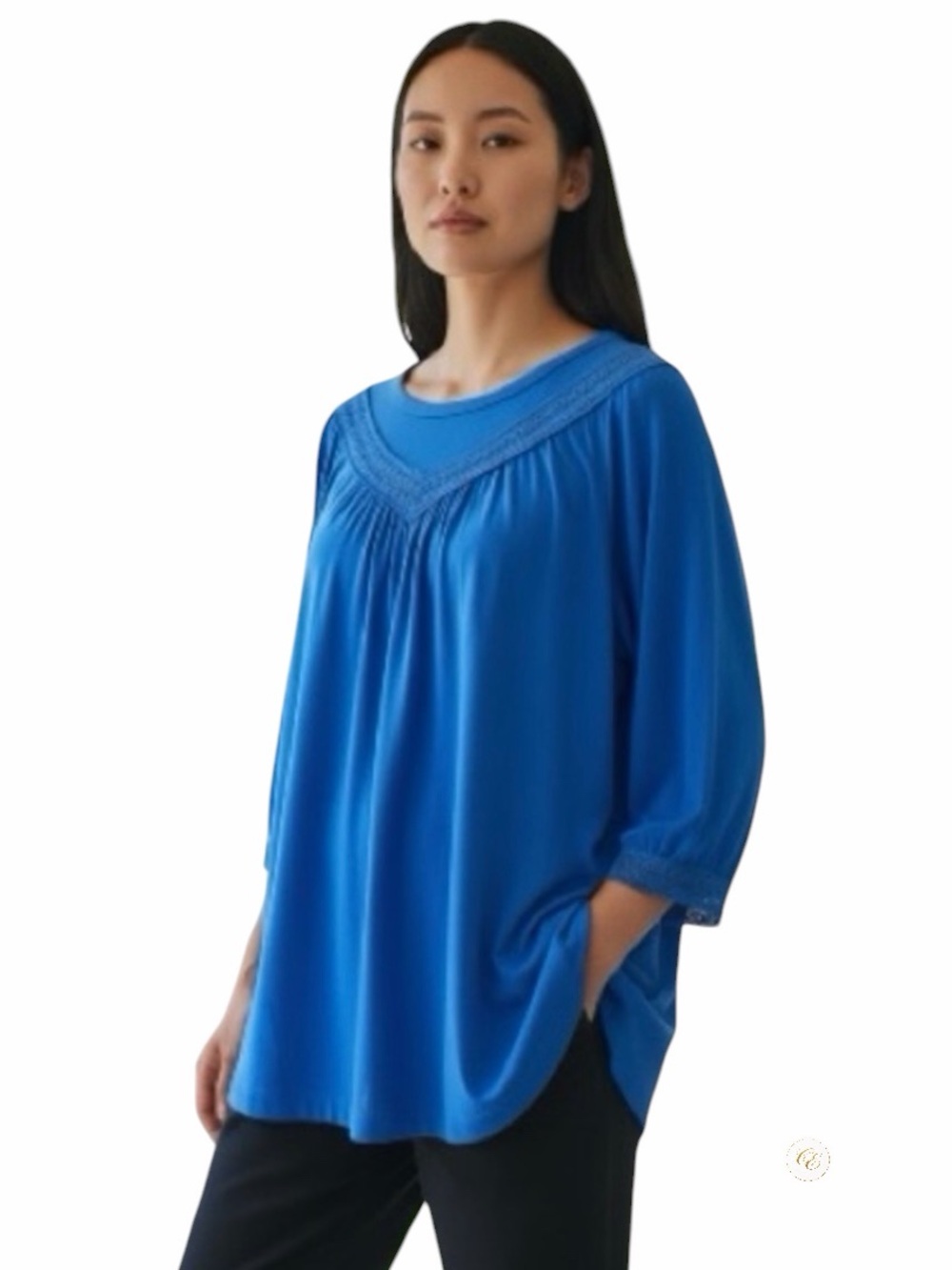 See by Chloé Royal Blue Tunic | Crochet Trim V-Neck | Relaxed Fit | Size XS